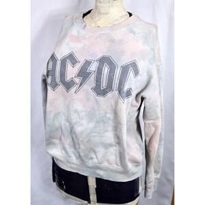 ACDC Tie Dye Crewneck Sweatshirt Rock Band Graphic Print Pullover - Small Rock
